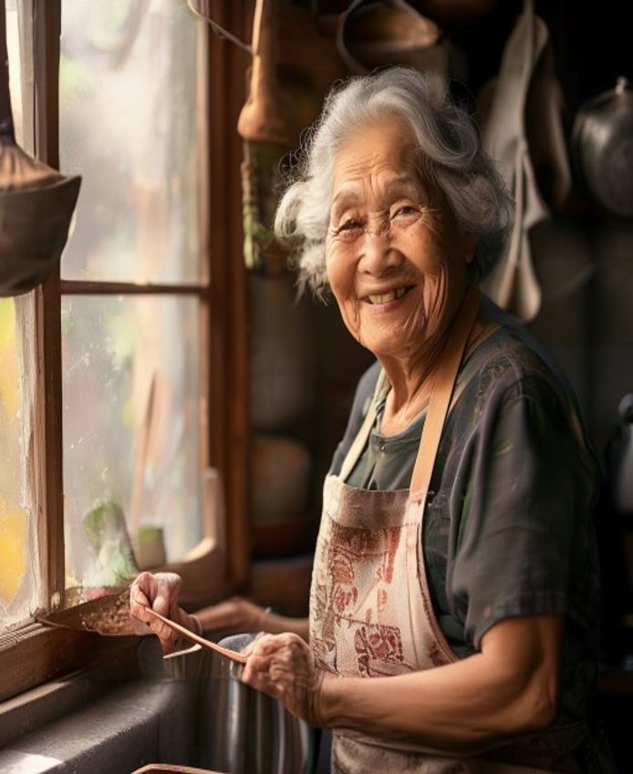 Lola Remedios in the kitchen